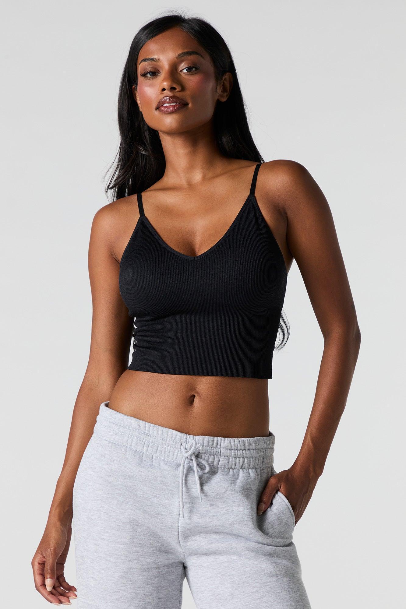 Seamless Ribbed V-Neck Cami with Built-In Bra Cups Female Product Image