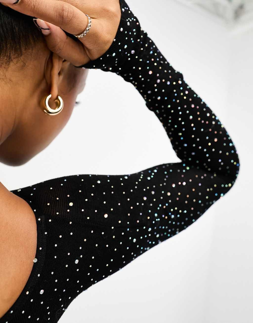Pull & Bear asymmetric one-shoulder glitter top Product Image