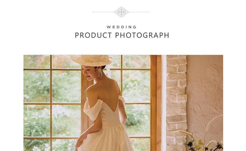 Short-Sleeve Off Shoulder Plain Ruched Panel Lace A-Line Wedding Gown Product Image