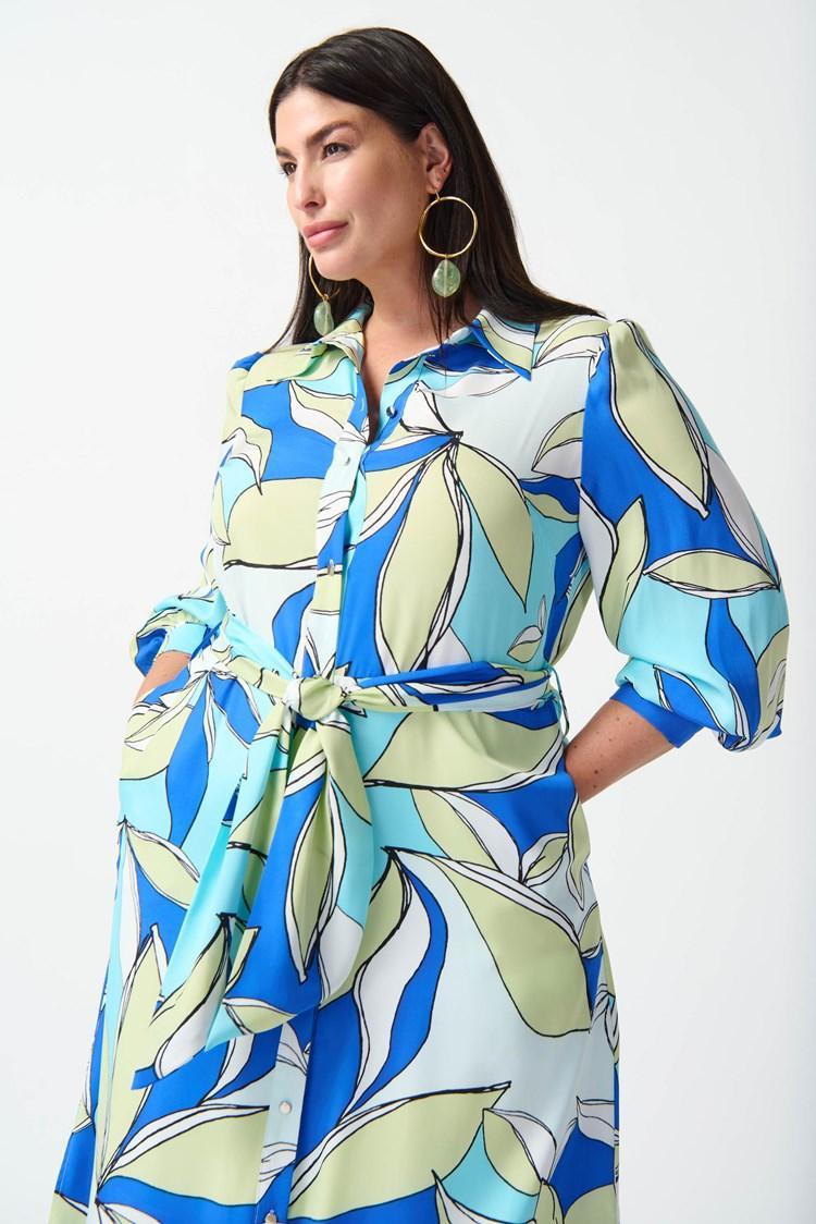 Satin Floral Print Shirt Dress Product Image