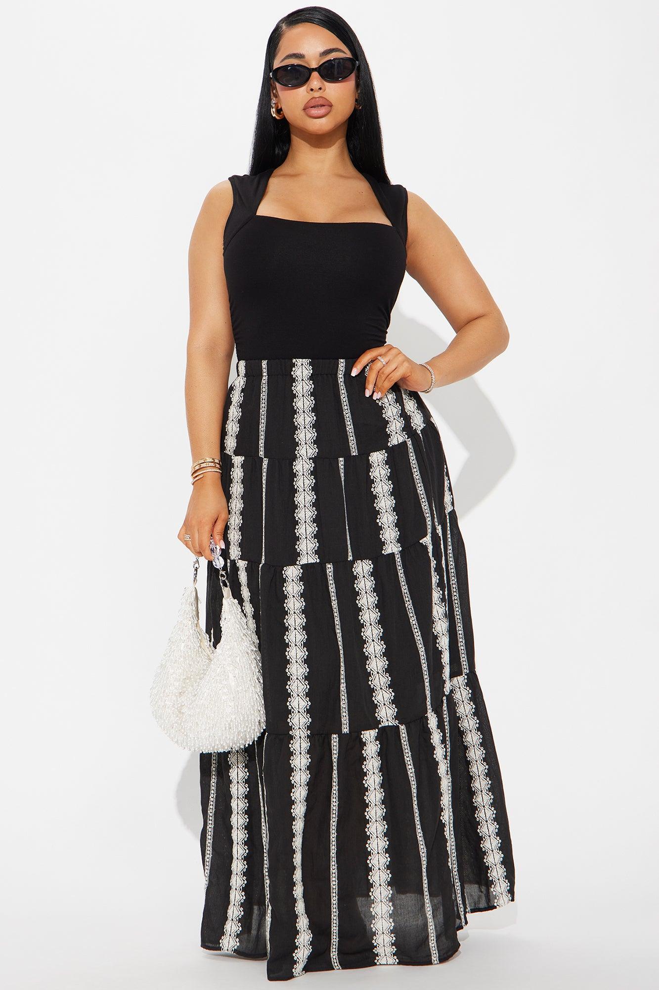 Nerina Embroidered Tiered Maxi Skirt - Black/combo Product Image