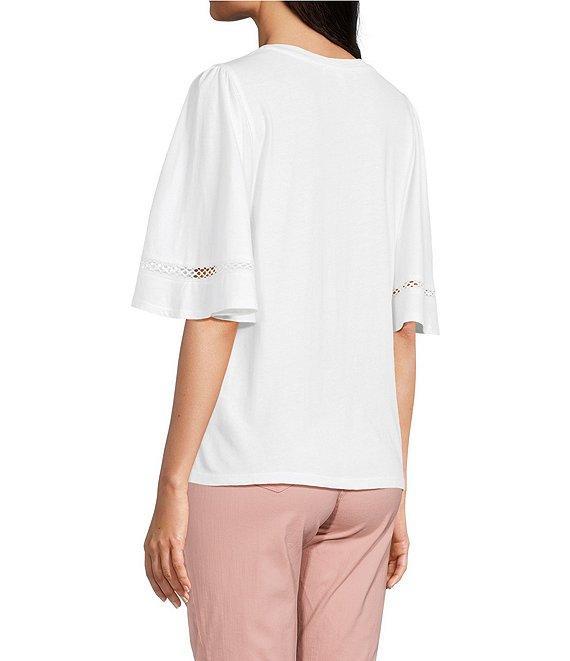 Code Bleu Knit Crew Neck Short Sleeve Crochet Trim Top Product Image
