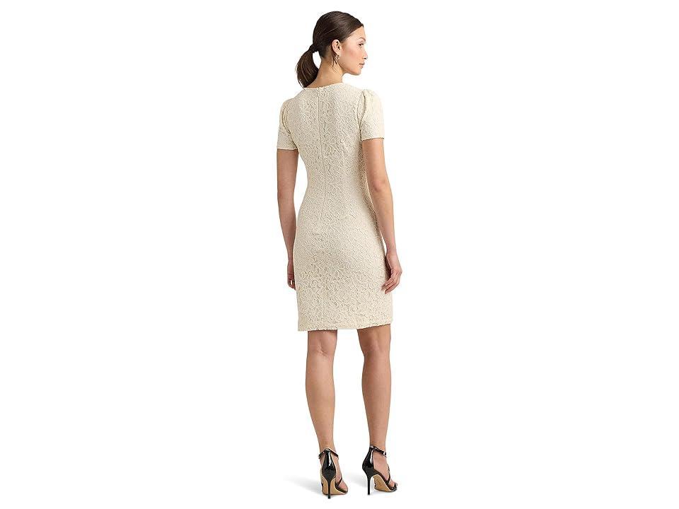 Lauren Ralph Lauren Lace Puff-Sleeve Cocktail Dress (Pale Azure) Women's Dress Product Image