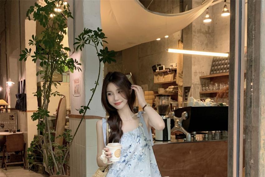 Tie Shoulder Floral Print Mock Two Piece Maxi A-Line Dress Product Image