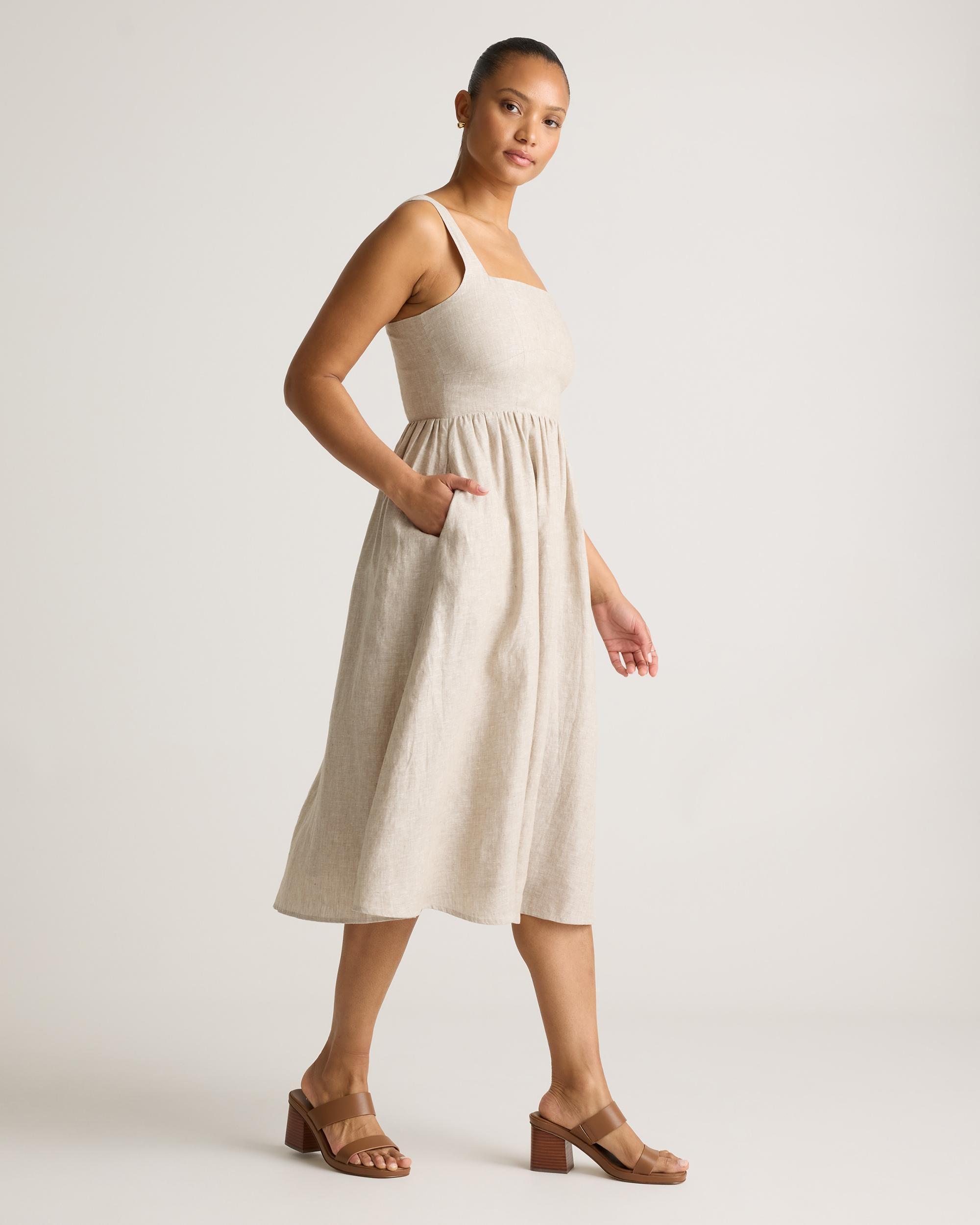 Quince | Women's 100% European Linen Fit & Flare Midi Dress Product Image