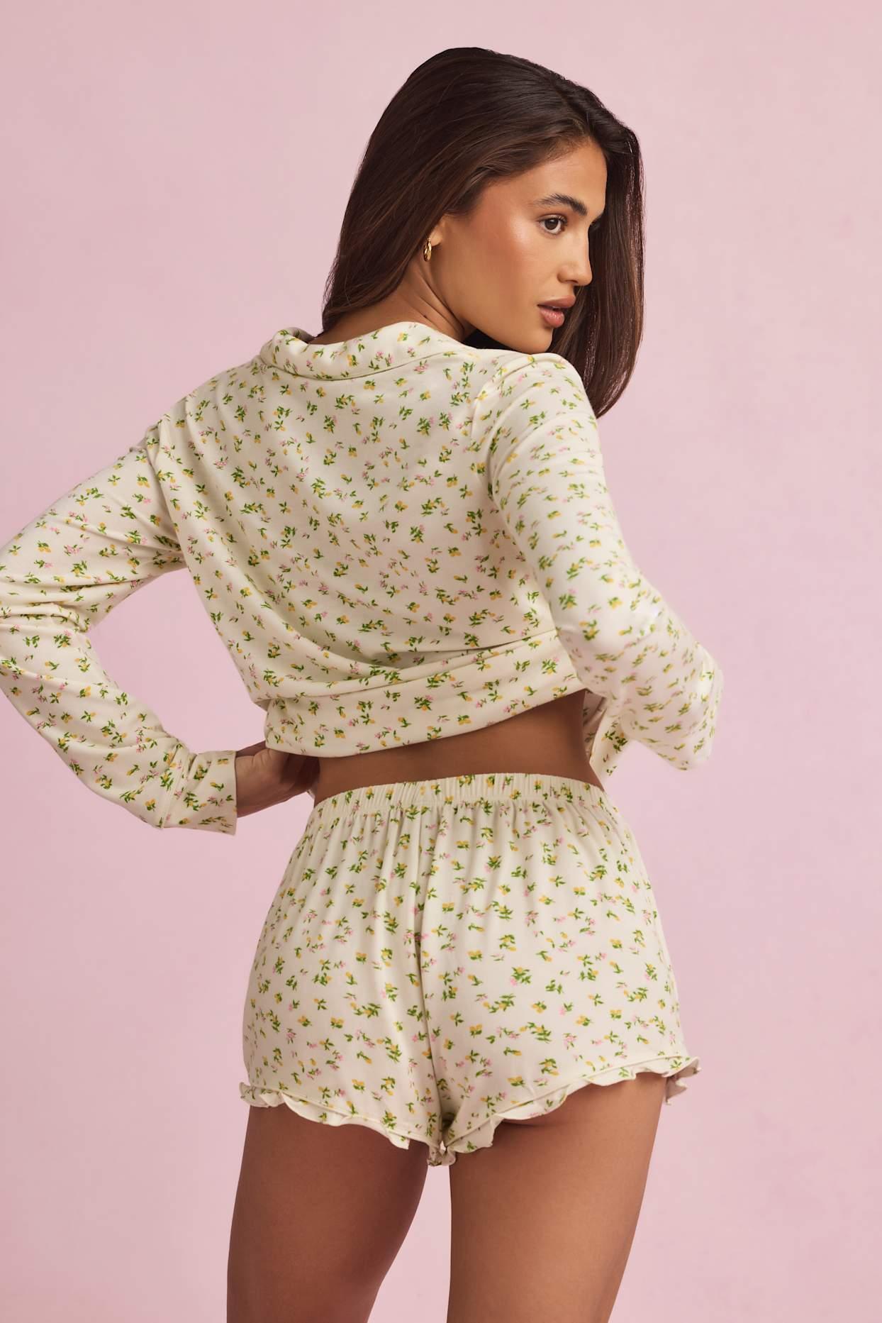 Modal Long-Sleeve Pyjama Top in Lemon Print Product Image