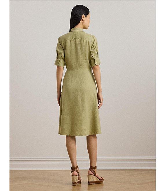Lauren Ralph Lauren Point Collar Elbow Length Buttoned Cuff Sleeves Dress Product Image