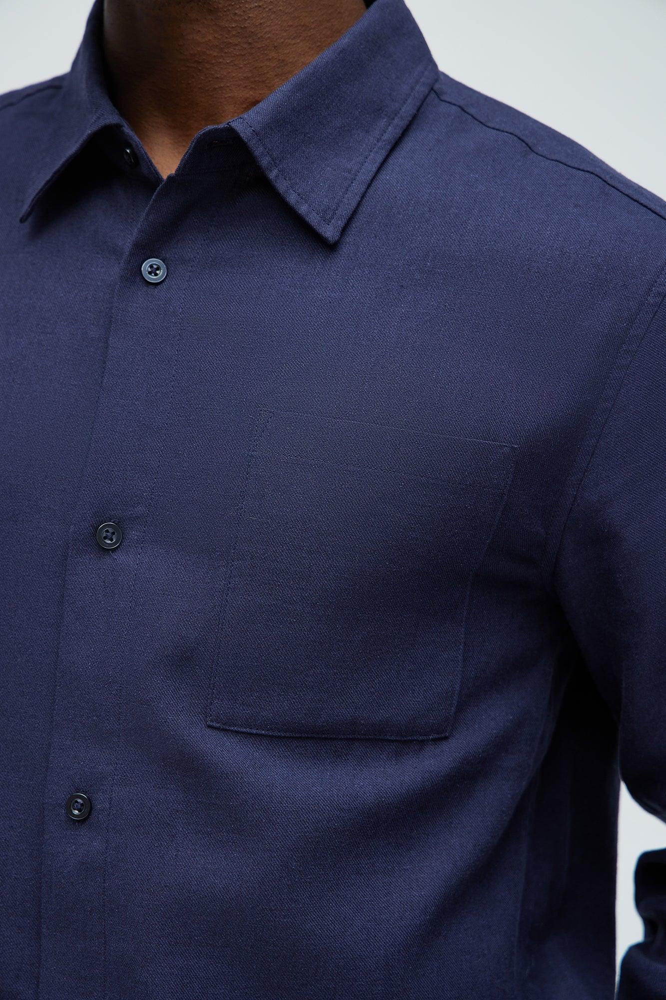 Bahamas Linen Single Pocket Long Sleeve Shirt - Navy Product Image