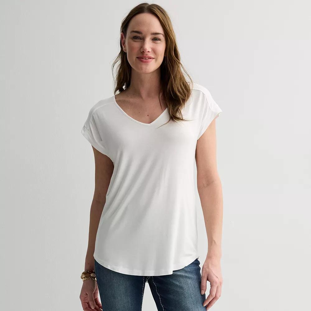 Women's Apt. 9® Short Sleeve V-Neck Tunic Top, Size: Medium, Modern White Product Image