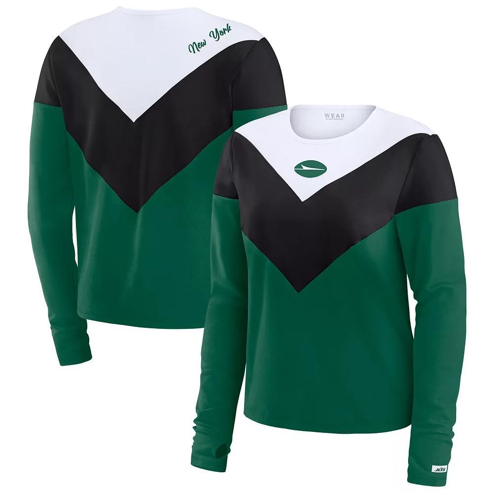 Women's WEAR by Erin Andrews Green/Black New York Jets Plus Size Chevron Tri-Blend Long Sleeve T-Shirt, Size: 4XL Product Image