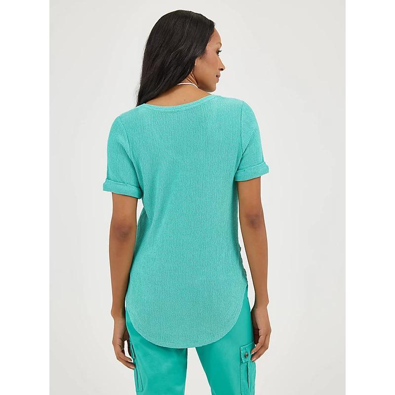 Womens Cuff Sleeve Stripe V Neck T-Shirt Product Image