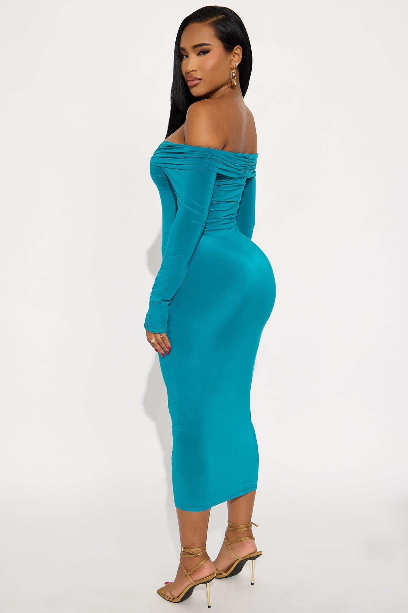 Sabina Off Shoulder Midi Dress - Blue Product Image