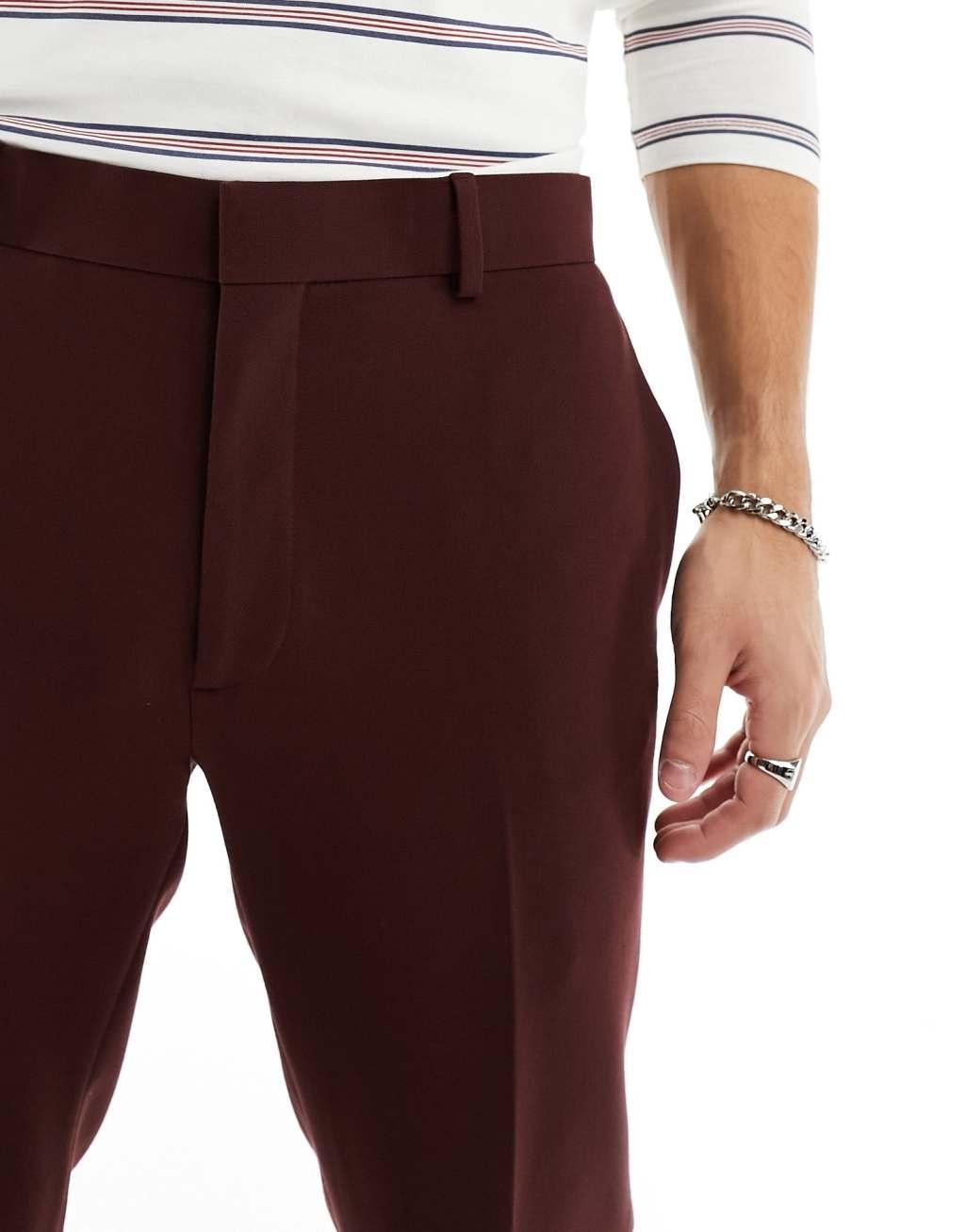 River Island slim suit pants in dark red Product Image