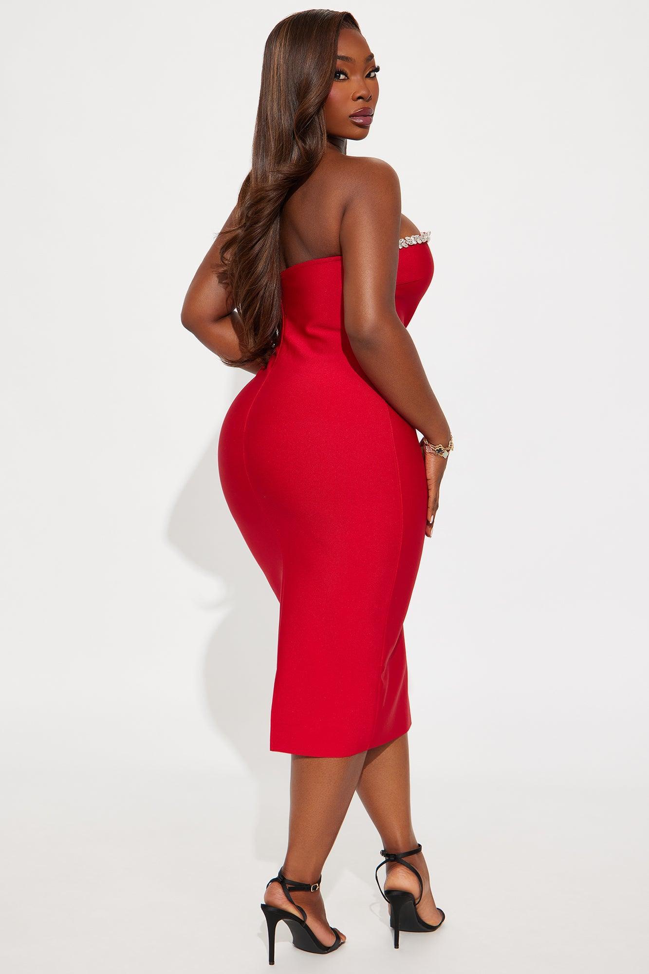 Sweetest Heart Embellished Midi Dress - Red Product Image