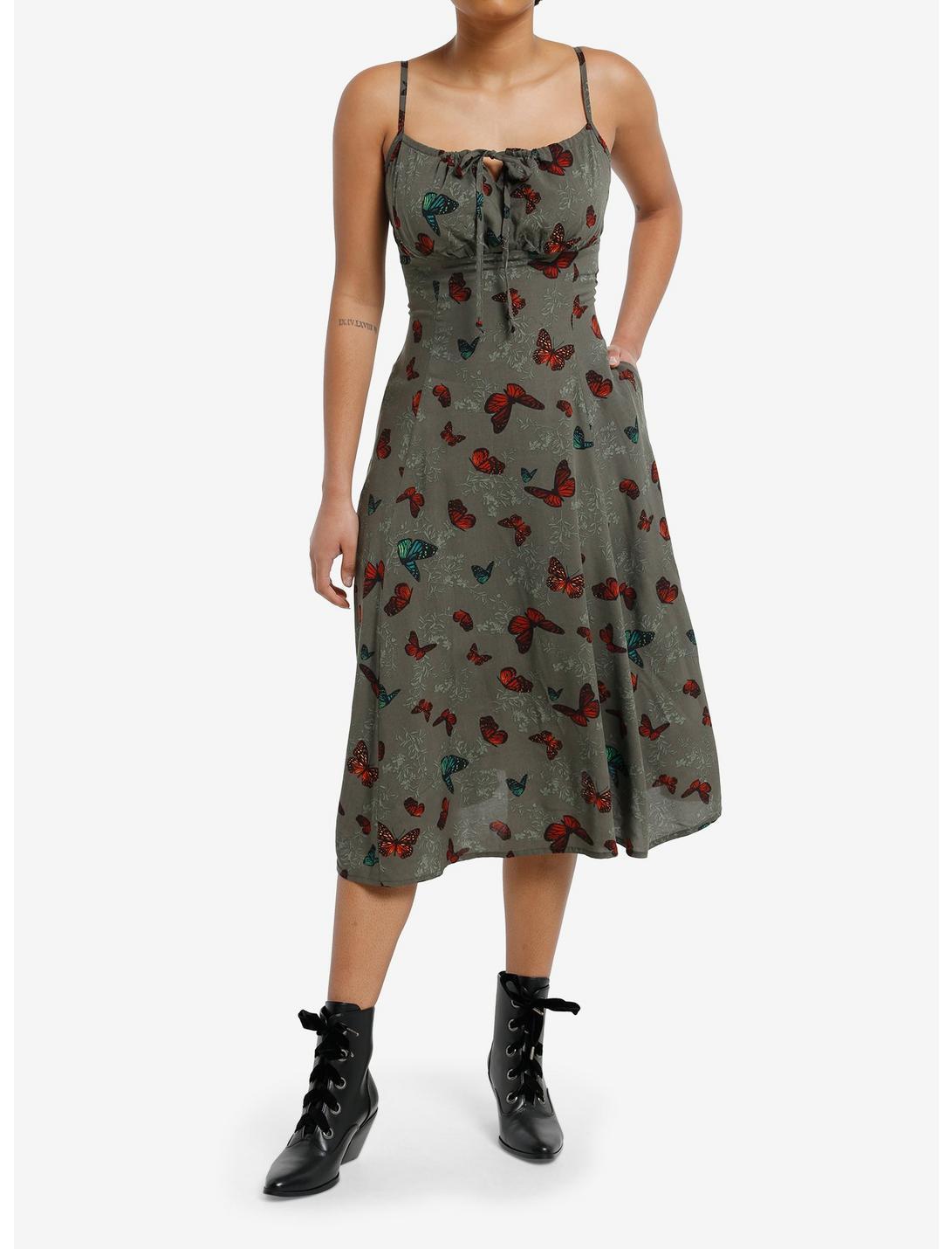 Thorn & Fable Green Butterfly Floral Midi Dress Product Image