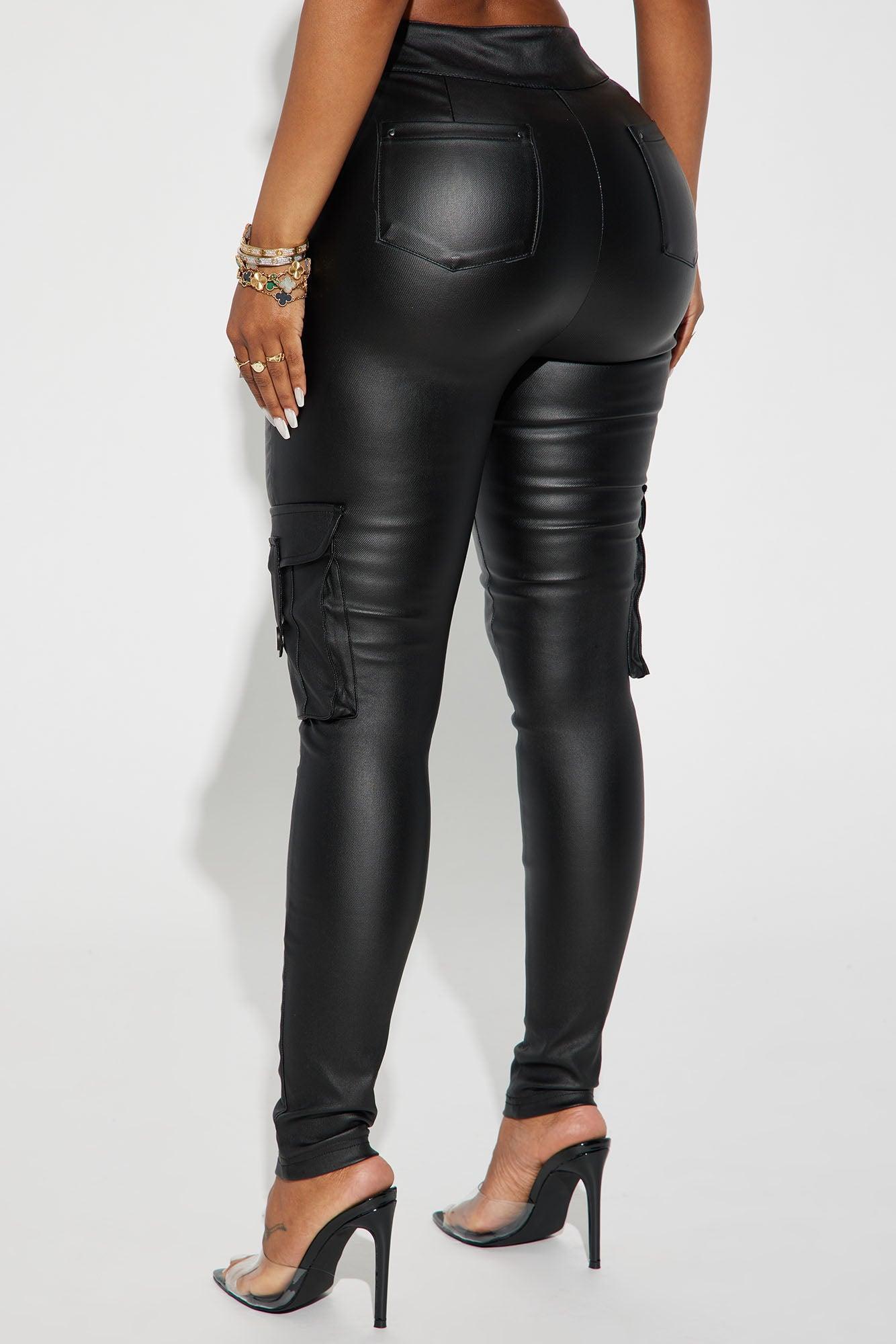 Kalen Cargo Faux Leather Skinny Pant - Black Product Image