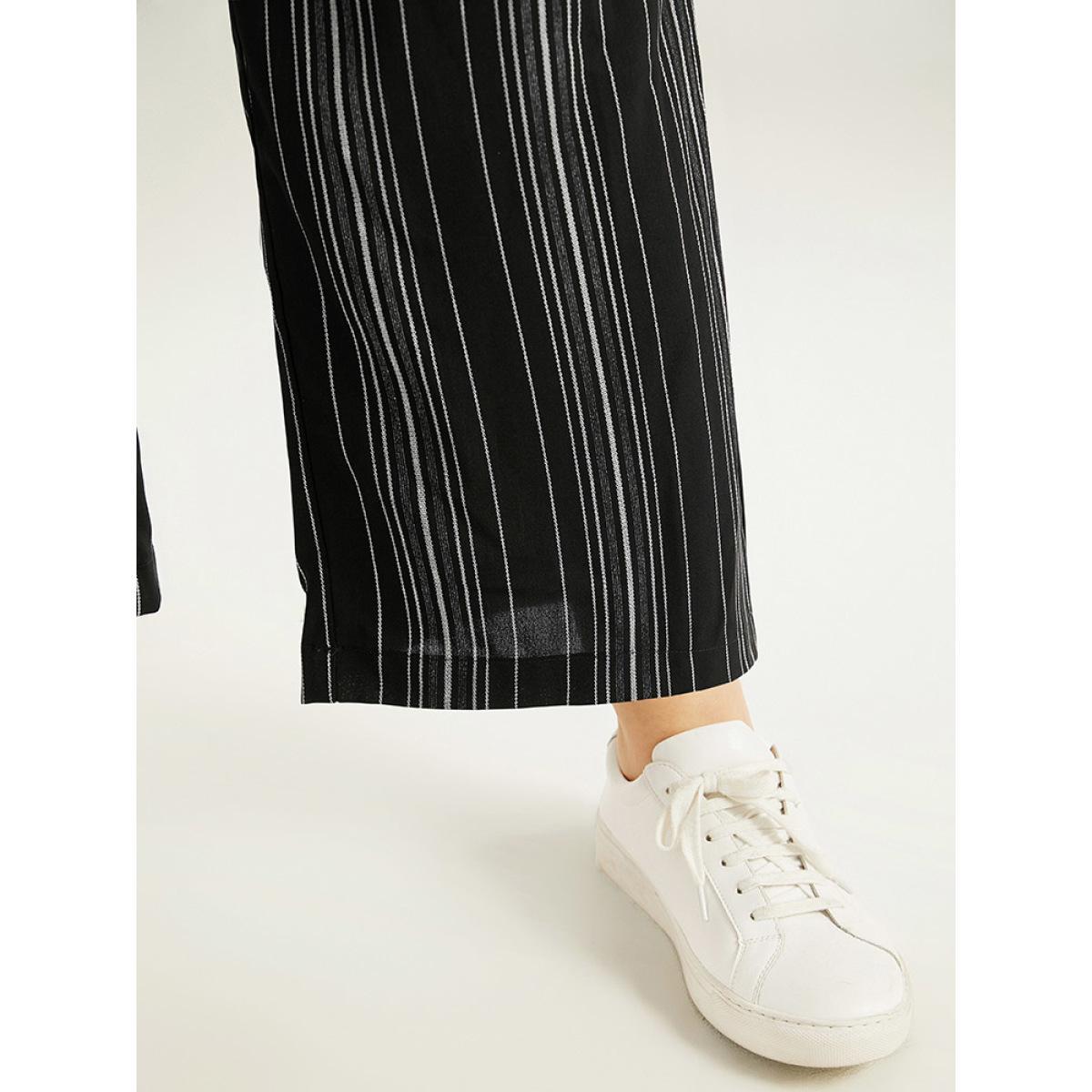 Plus Size Striped Elastic Waist Straight Leg Pants Women Black Casual Straight Leg High Rise Dailywear Pants BloomChic 22-24/3X Product Image