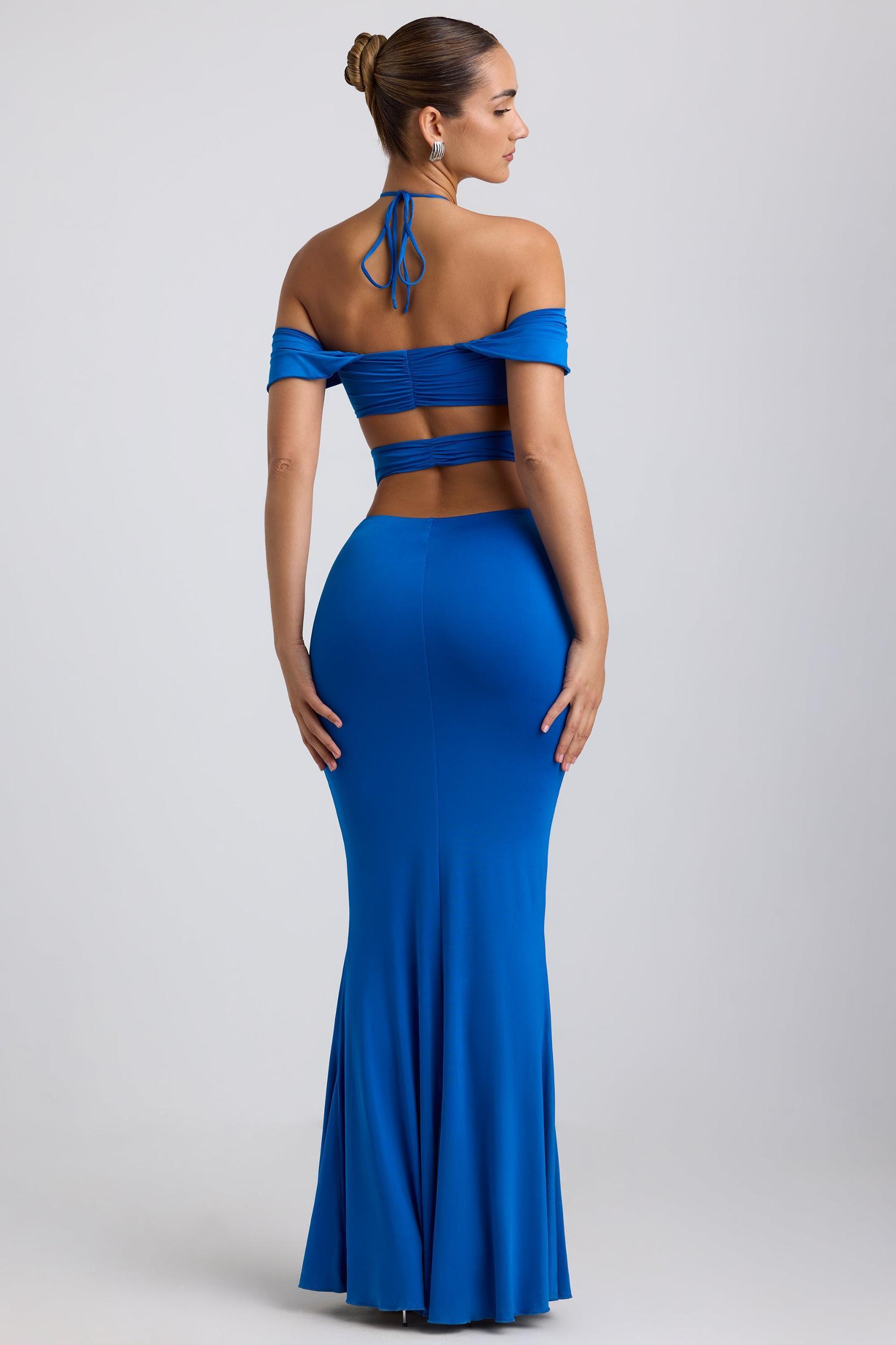 Slinky Jersey Cut-Out Halterneck Gown in Cobalt Blue Product Image