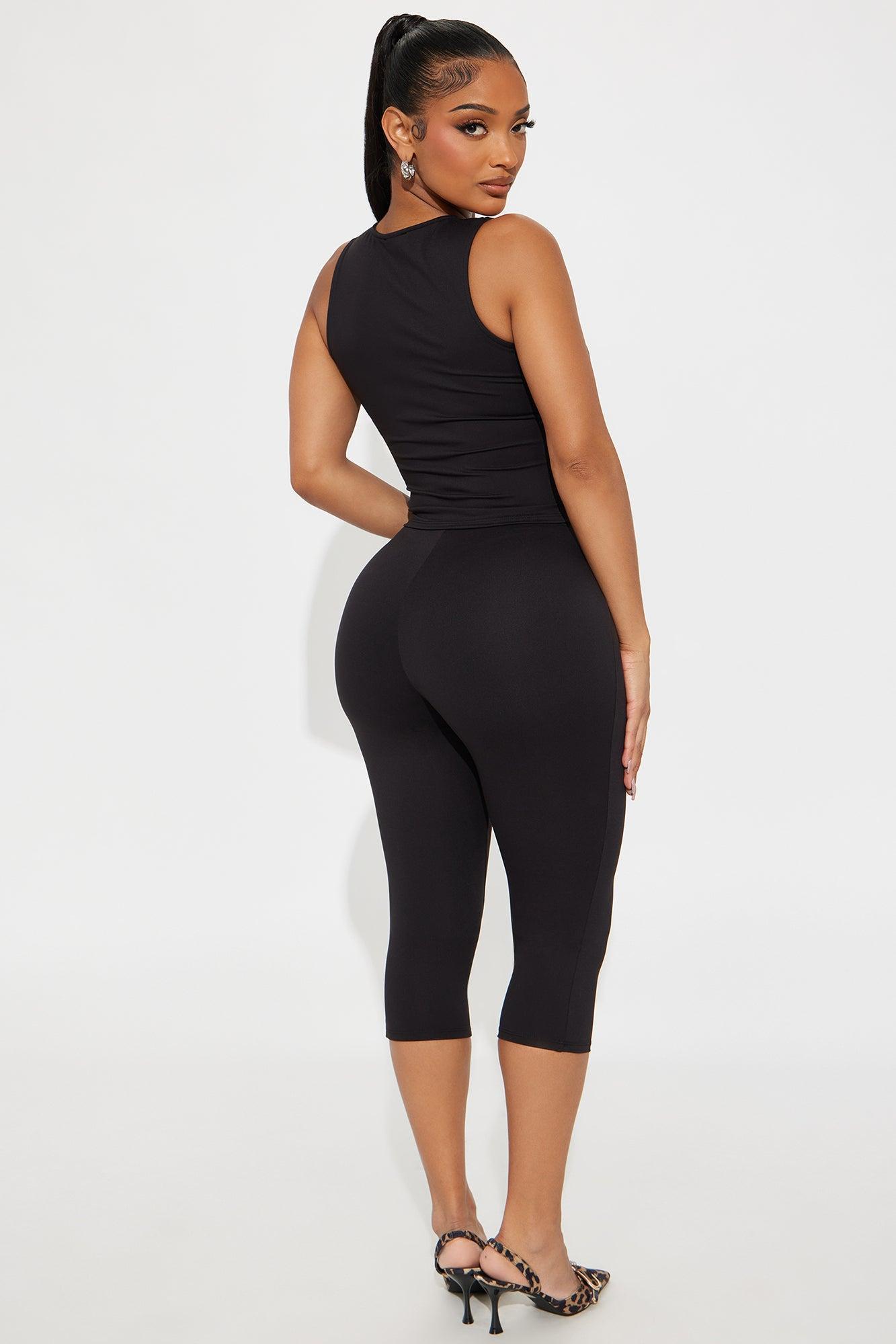 All Day Sleek Matte Tricot Capri Set - Black Product Image