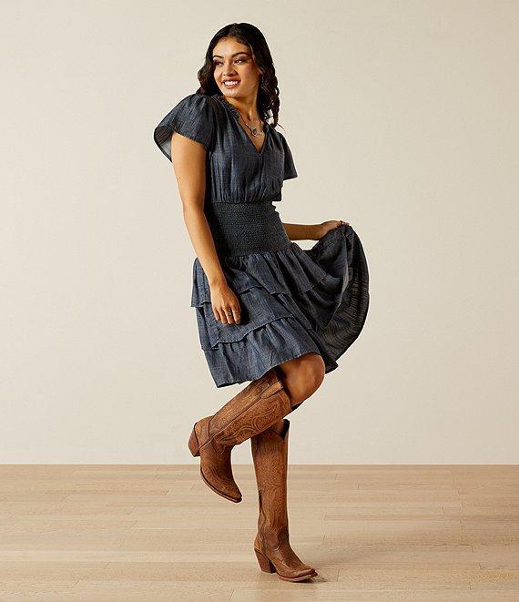 Ariat Stellar Smocked Ruffle Tiered Chambray Dress Product Image