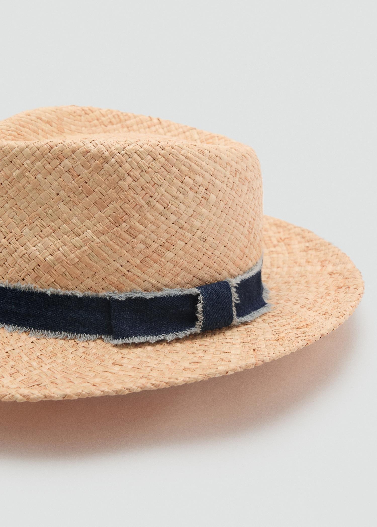 Raffia hat with denim bow - Women | MANGO USA Product Image