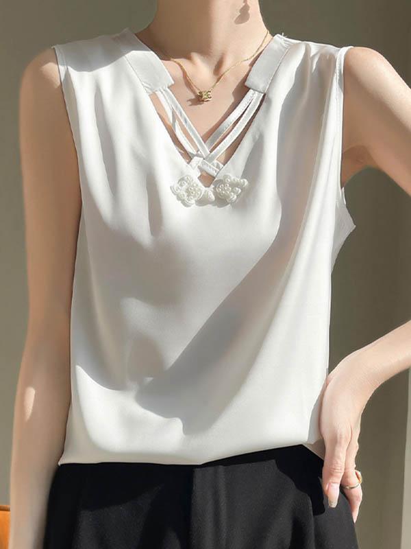 Loose Plus Size Solid Color V-Neck Vest Top Product Image