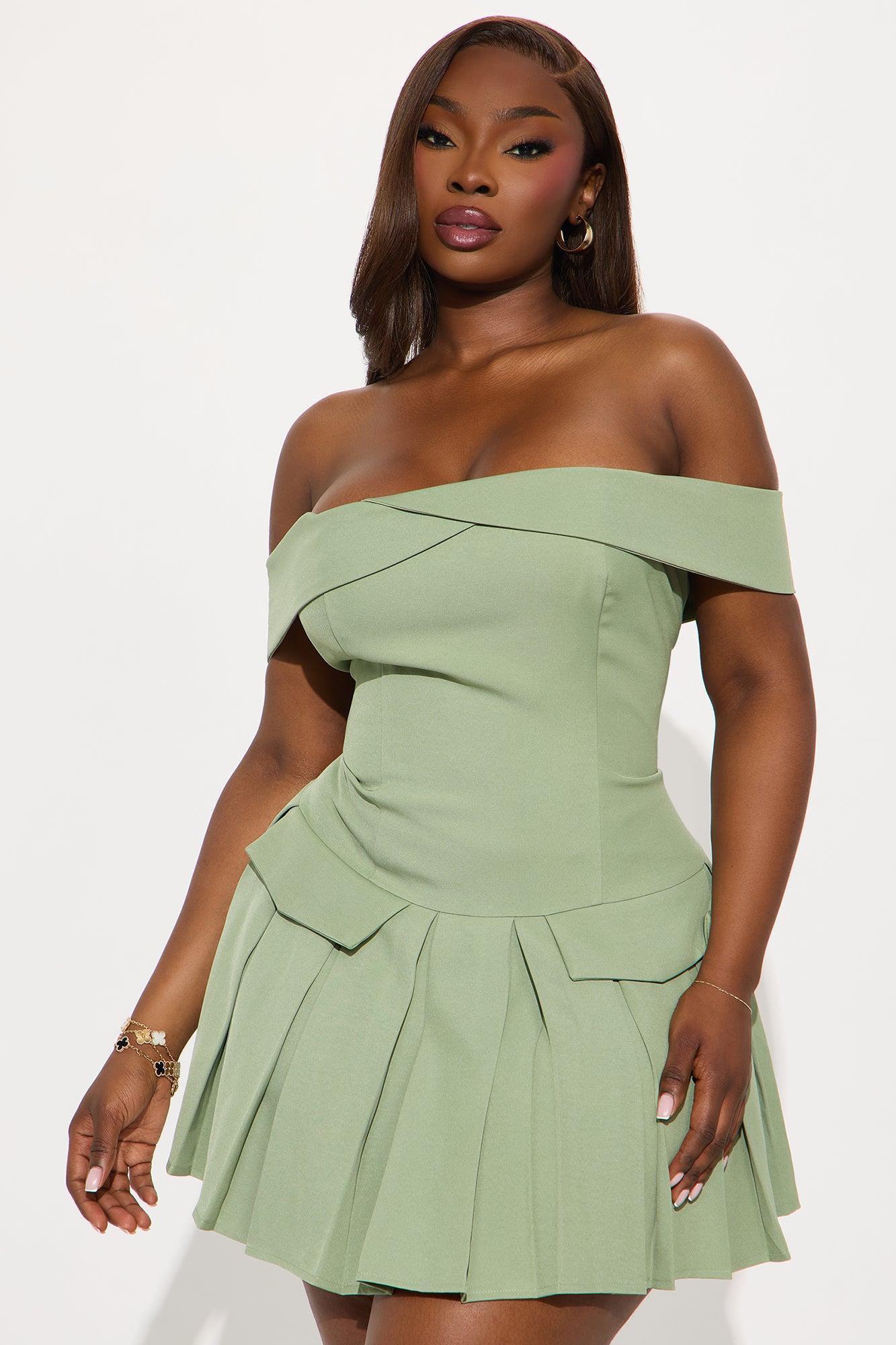 Amani Pleated Micro Mini Dress - Sage Product Image