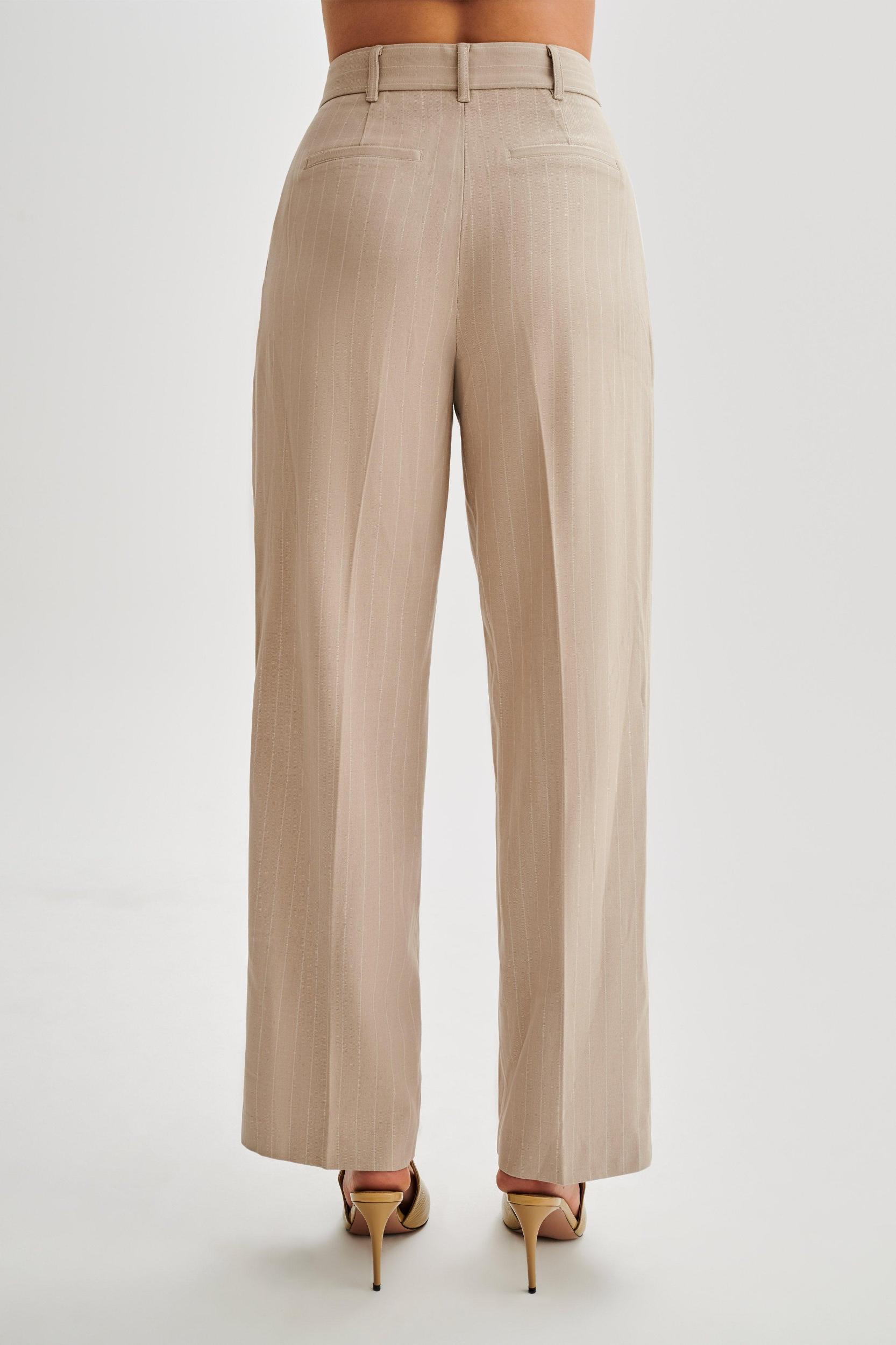 Amelie Suiting Straight Leg Pants - Taupe Pinstripe Product Image