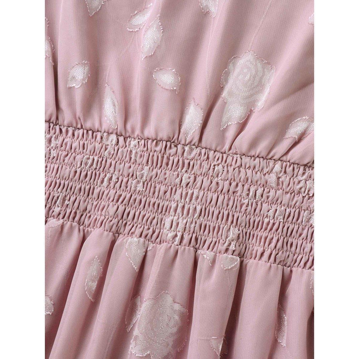 Plus Size Sweet Petals Pleated Waist Tiered Midi Dress Beanpastepowder Women V-neck Cap Sleeve Curvy BloomChic 22-24/3X Product Image