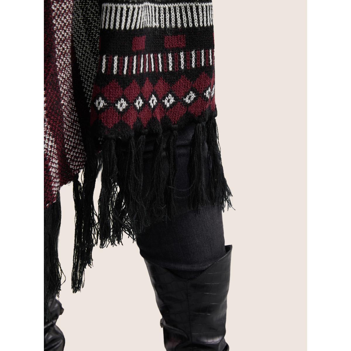 Plus Size Bandana Print Fringe Trim Maxi Cardigan Burgundy Women Casual Long Sleeve Everyday Cardigans BloomChic 10/M Product Image