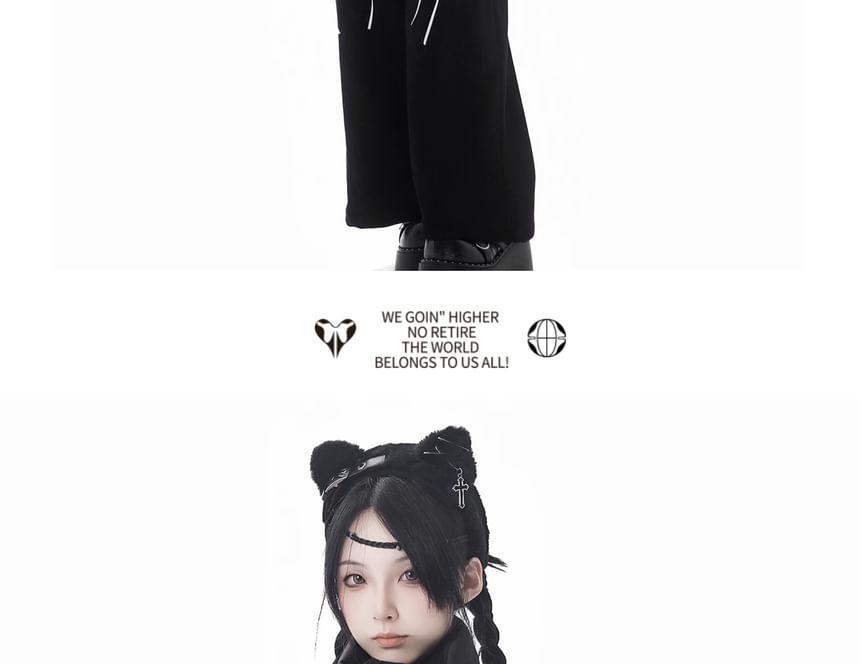 Long Sleeve Round Neck Panda Print Bow Ruffle Panel Top Product Image