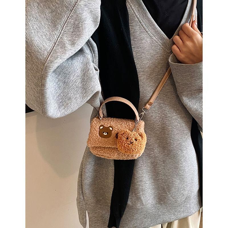 Bear Embroidered Flap Fleece Crossbody Bag Product Image