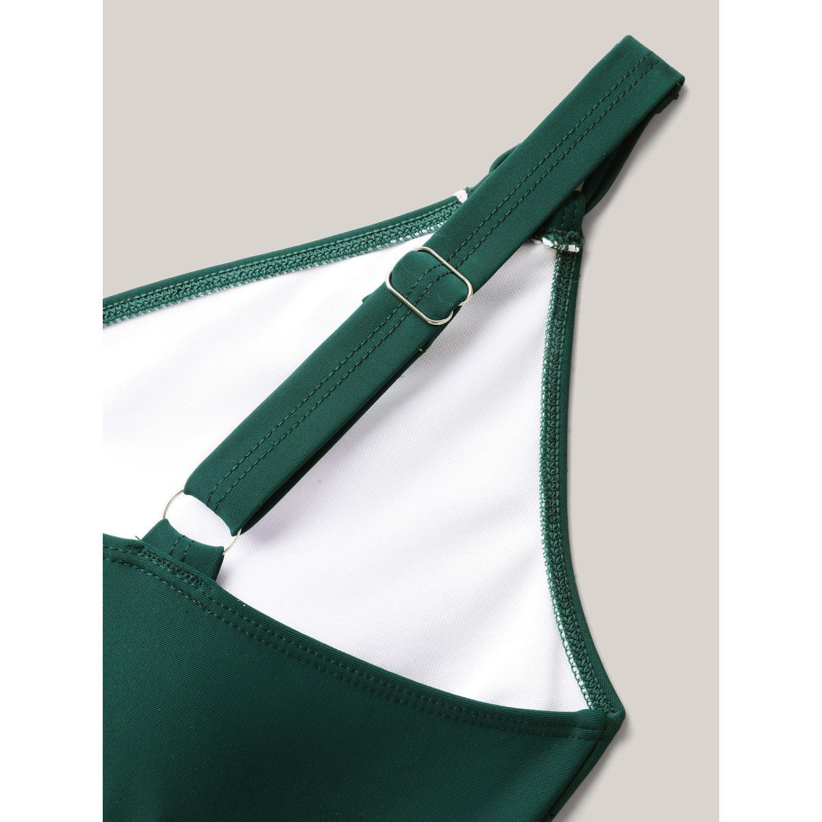 Plus Size Flared Hem Tied Adjustable Swim Dress Women's Swimwear DarkGreen Beach Bodycon V-neck High stretch Curve Swim Dresses BloomChic 22-24/3X Product Image