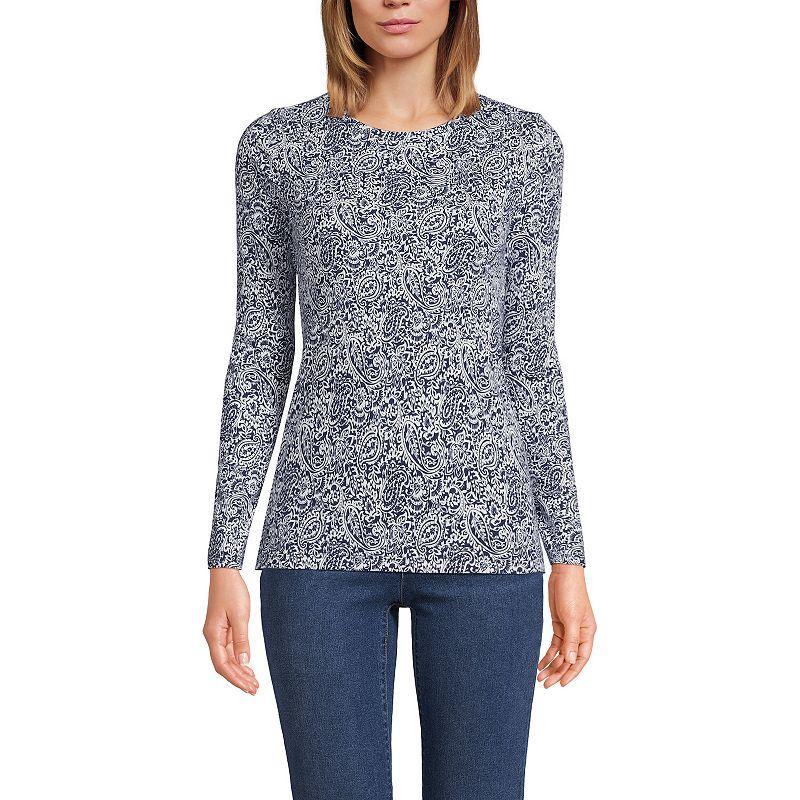 Womens Lands End Cotton Crewneck Long-Sleeve Tee Green Moss Product Image
