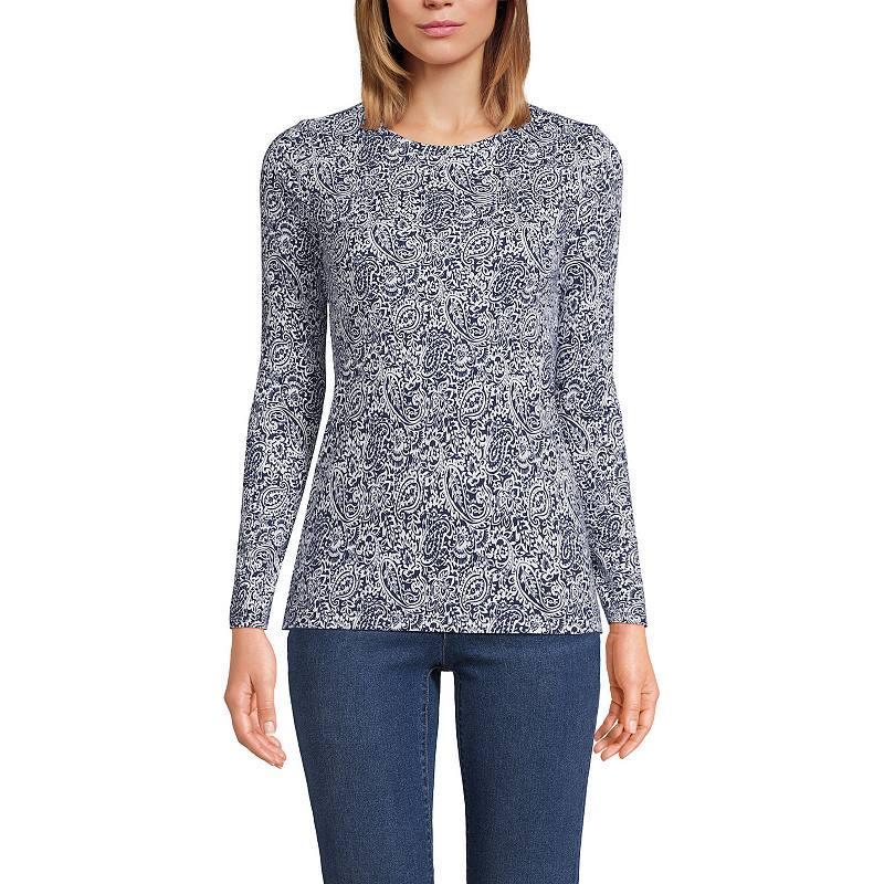 Womens Lands End Cotton Crewneck Long-Sleeve Tee Green Moss Product Image