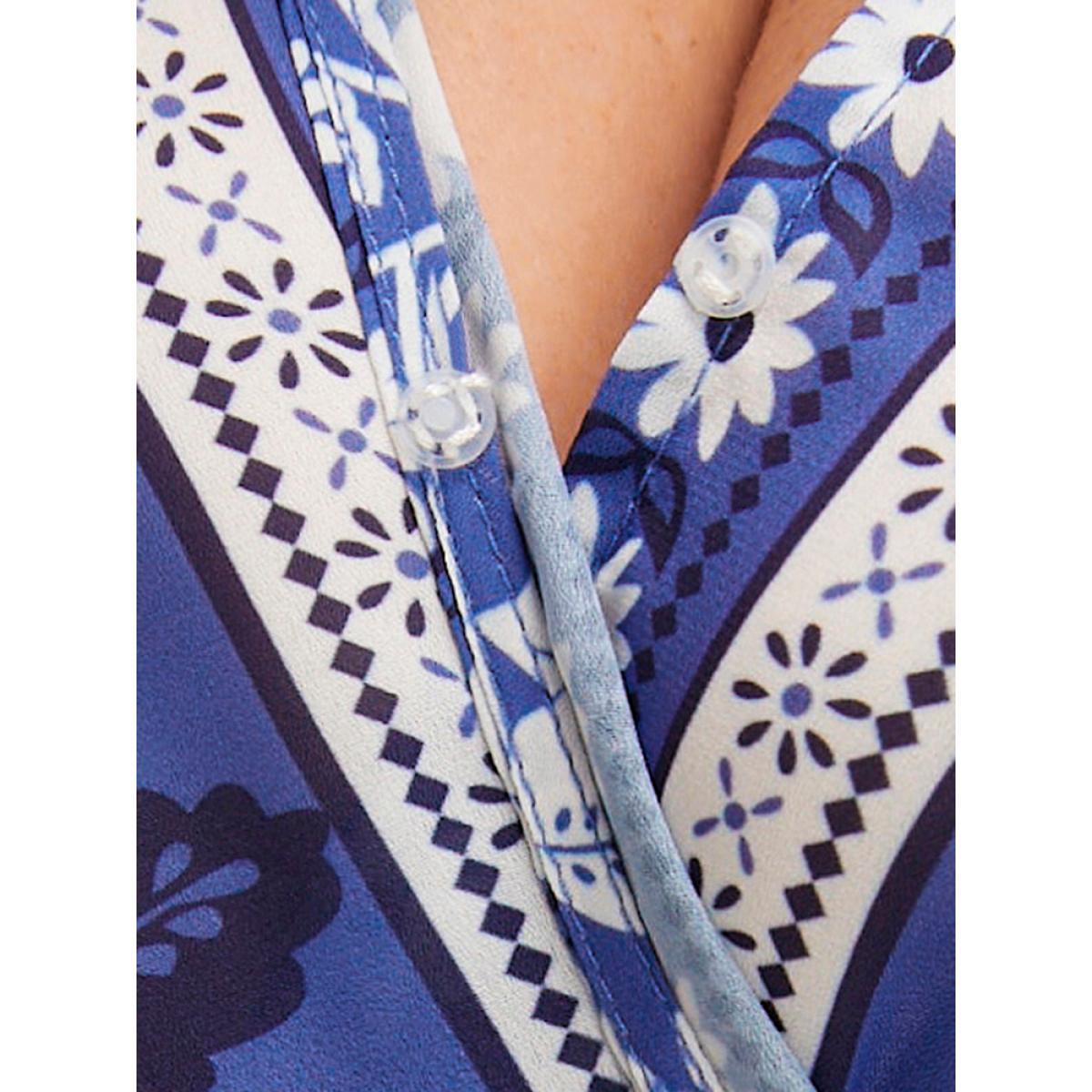 Plus Size Blue Bandana Ruffles Elastic Waist Wrap Blouse Women Vacation Short sleeve V-neck Dailywear Blouses BloomChic 30/6X Product Image