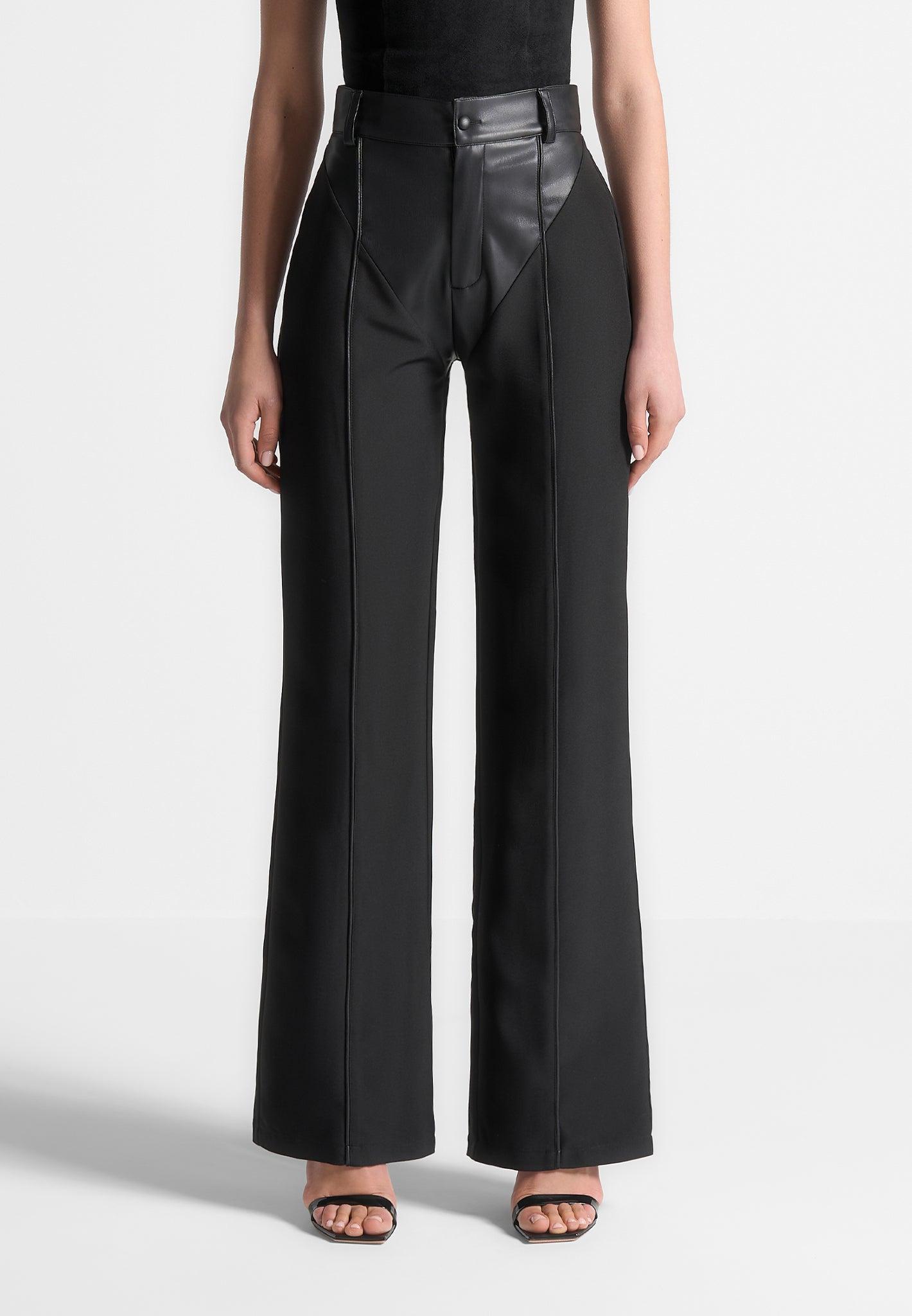 Leather & Woven Trousers - Black Female Product Image