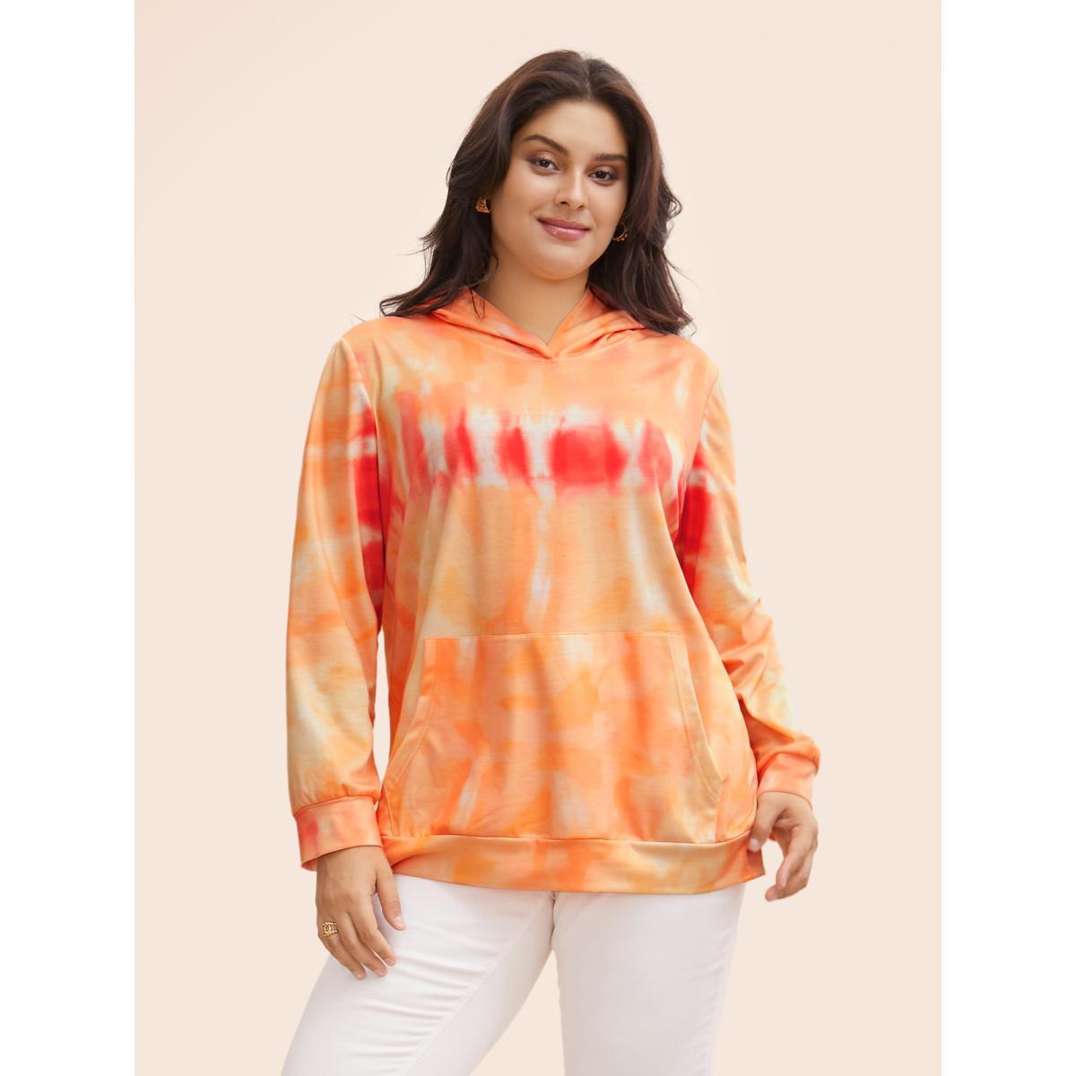 Plus Size Tie Dye Hooded Kangaroo Pocket Sweatshirt Women Multicolor Casual Non Hooded Everyday Sweatshirts BloomChic 28/5X Product Image