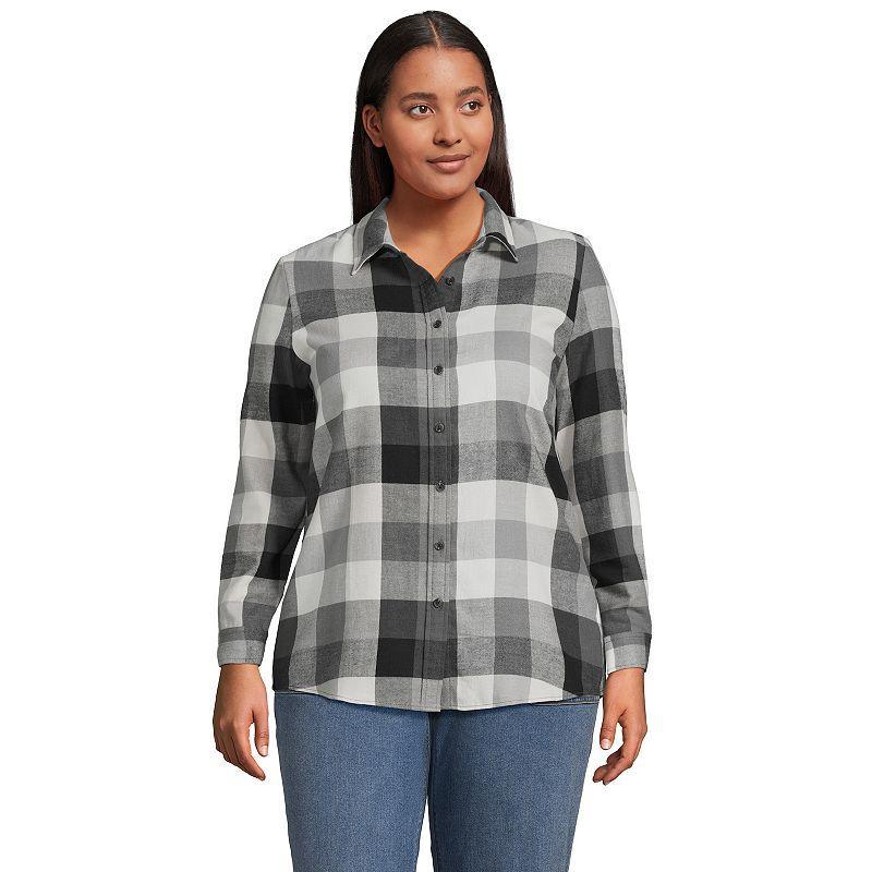 Plus Size Lands' End Plaid Boyfriend Flannel Shirt, Women's, Size: 2XL, Ivory Blue Plaid Product Image
