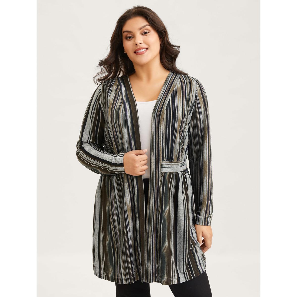 Plus Size Colored Striped Open Front Waist Defining Jacket Women Multicolor Contrast Bodycon Side seam pocket Everyday Jackets BloomChic 28/5X Product Image