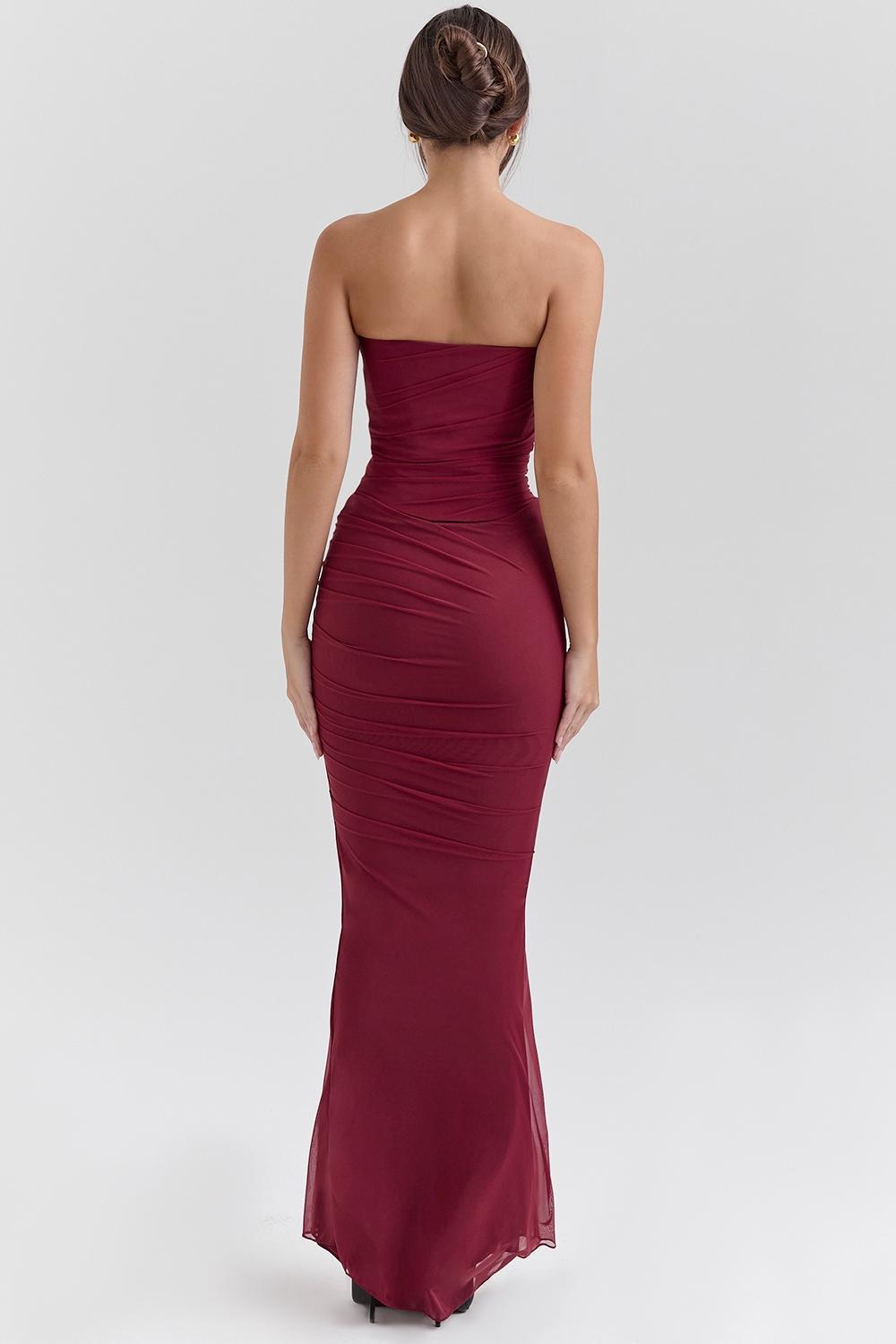 Cassidy  cabernet fluted hem mesh maxi skirt Product Image