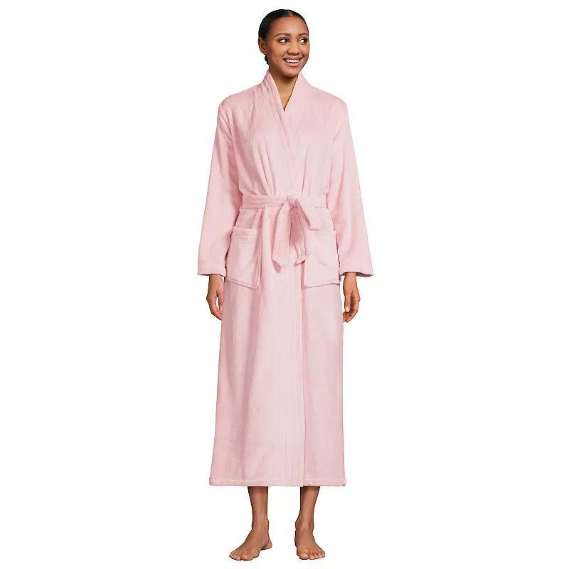 Womens Lands End Cozy Plush Long Wrap Robe Soft Tea Pink Product Image