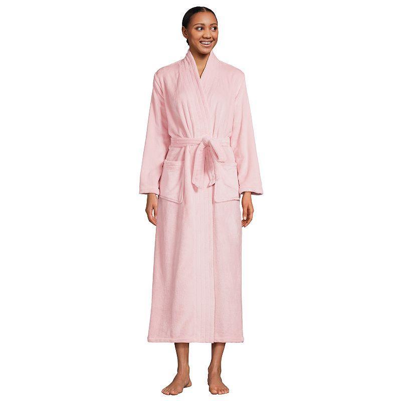 Womens Lands End Cozy Plush Long Wrap Robe Soft Tea Pink Product Image