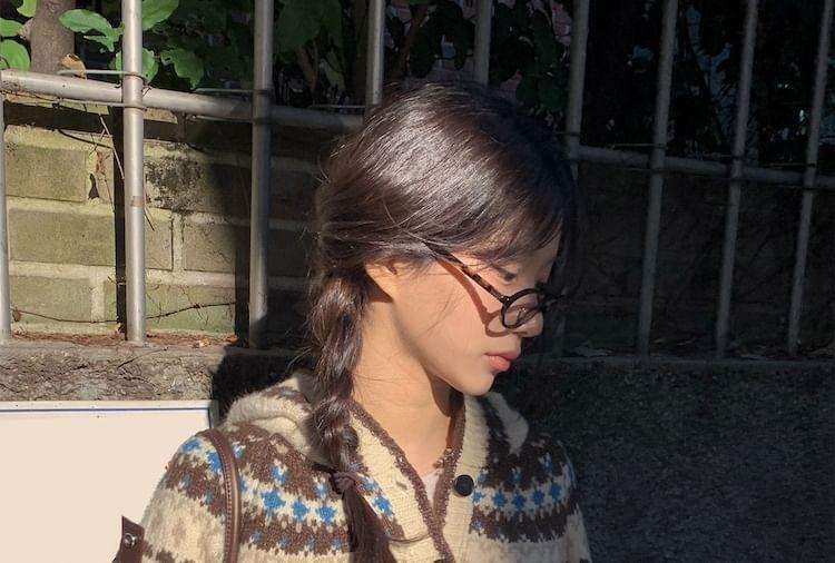 Hooded Patterned Button Up Oversized Cardigan Product Image