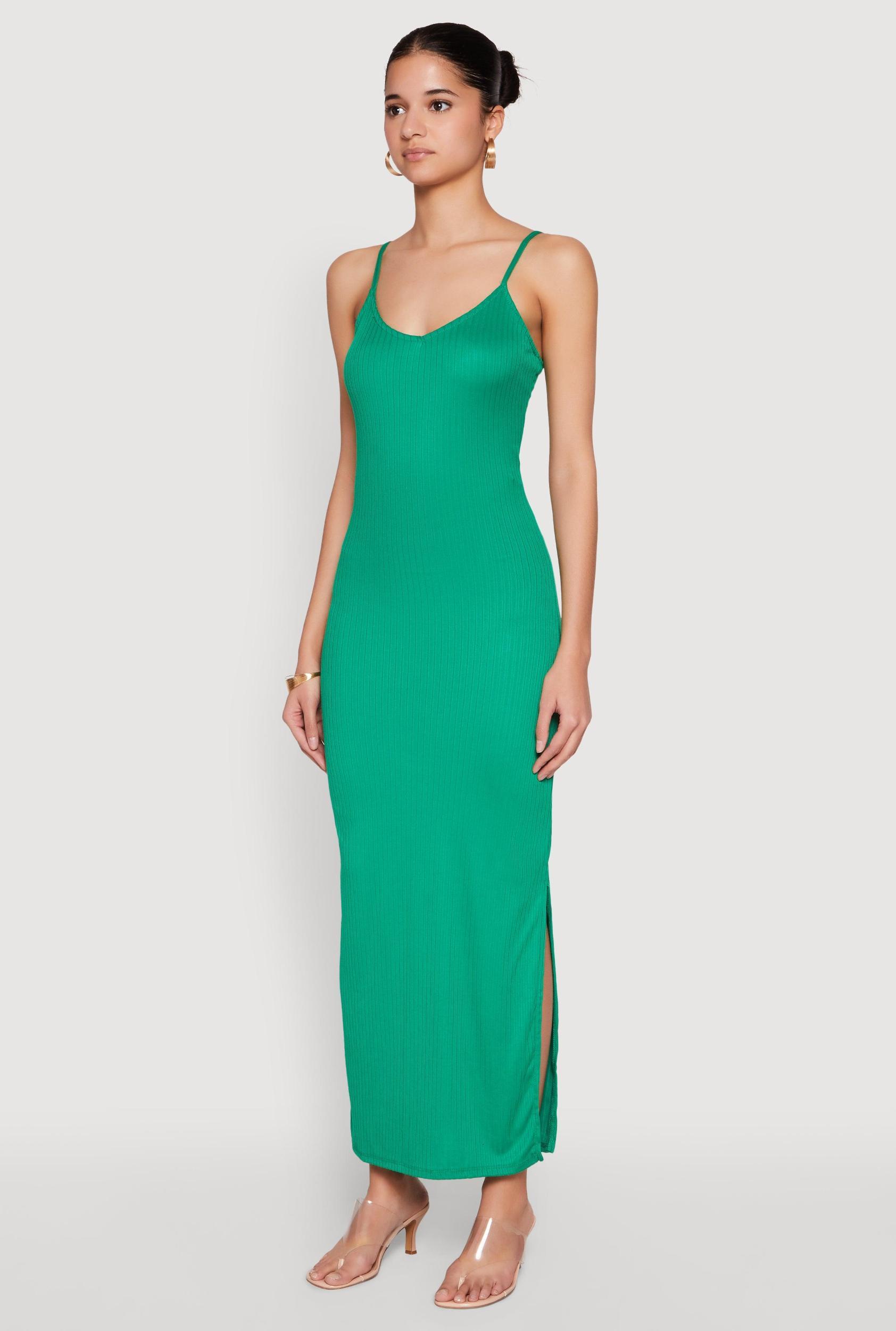 Womens Side Slit V Neck Maxi Dress Product Image