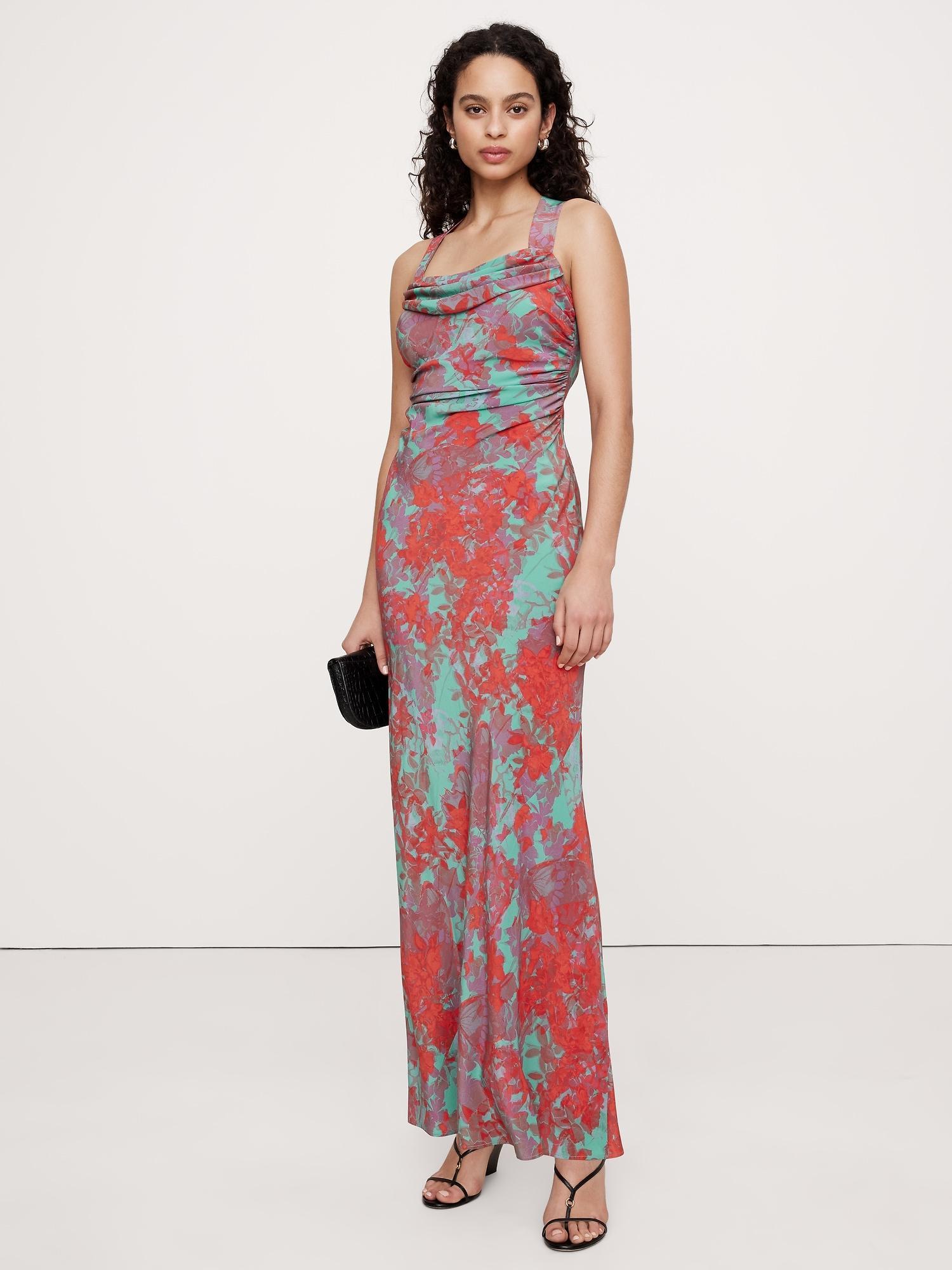 Matte Silk Cowl-Neck Backless Maxi Dress Product Image