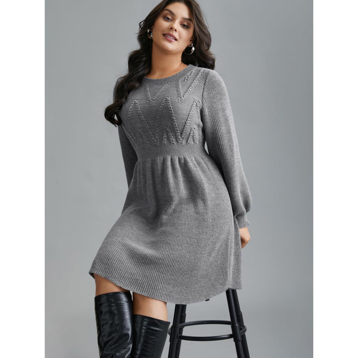 Plus Size Cable Knit Elastic Waist Midi Sweater Dress DarkGray Women Elegant Bodycon Long Sleeve Everyday Sweater Dresses BloomChic 26/4X Product Image