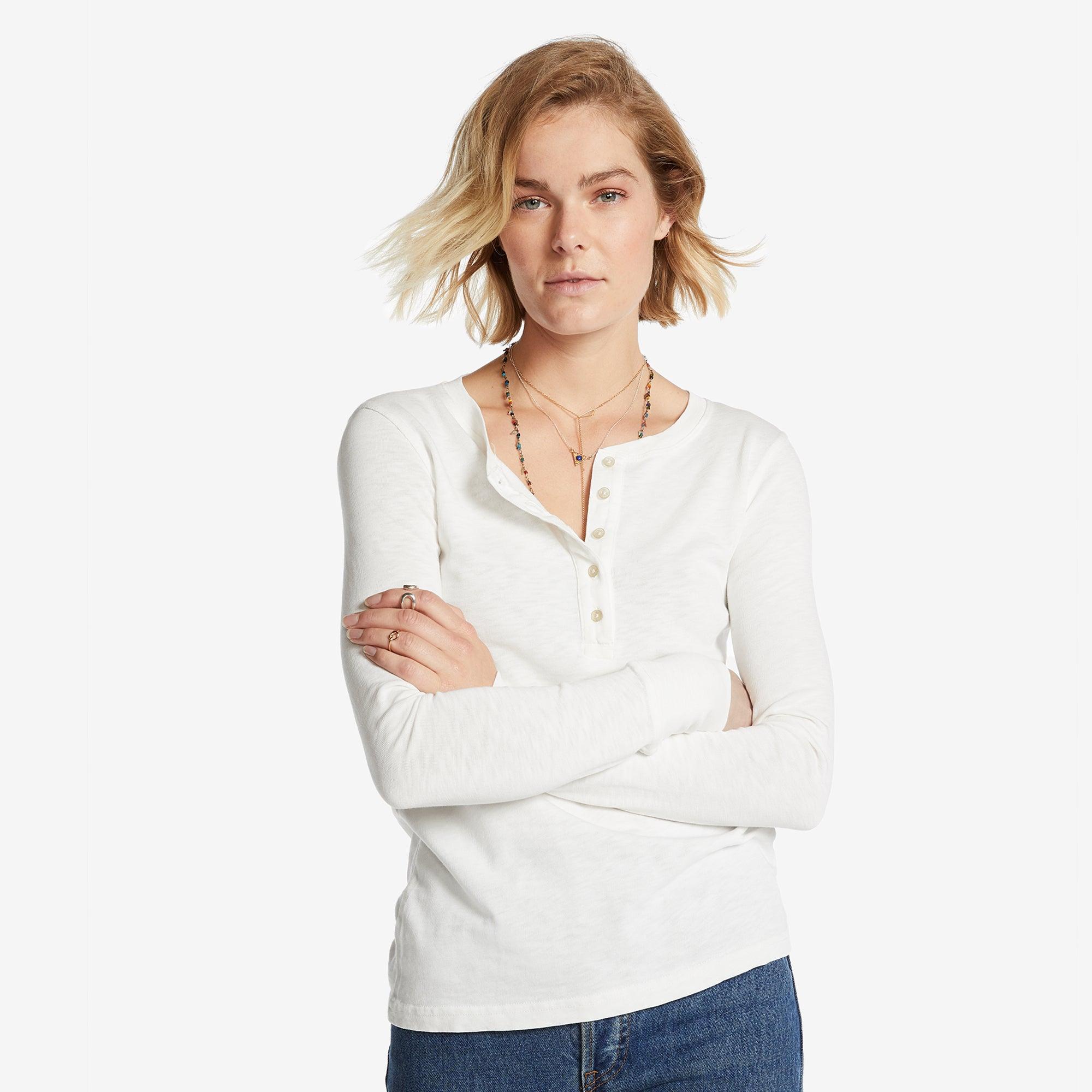 Women's Premium Slub Long Sleeve Henley - Bone Female Product Image