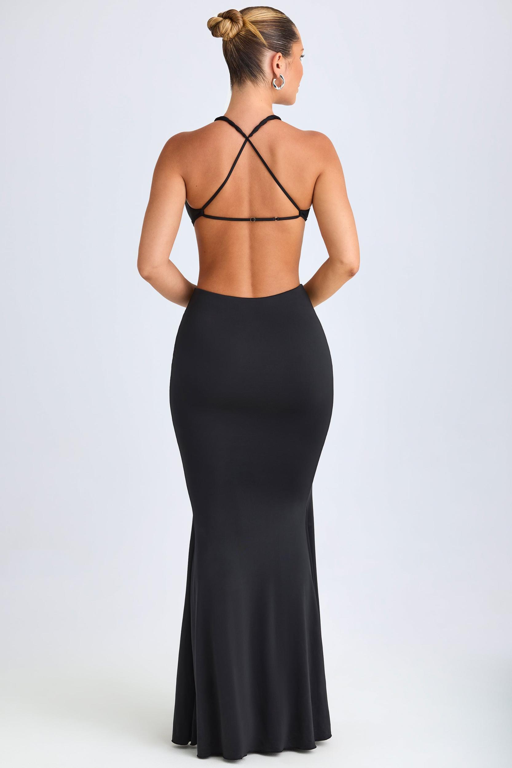 Hardware Detail Cut-Out Halterneck Maxi Dress in Black Product Image