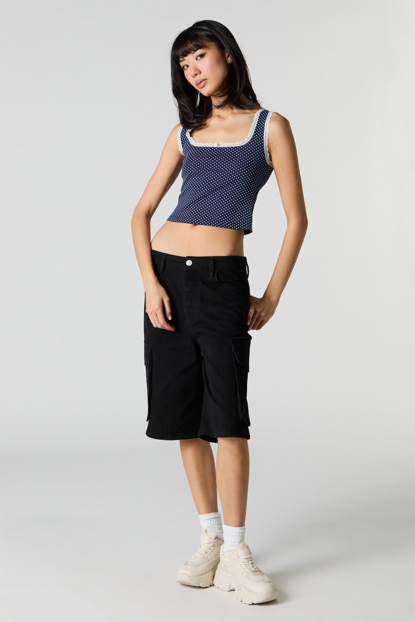 Square Neck Lace Trim Rosette Tank Female Product Image